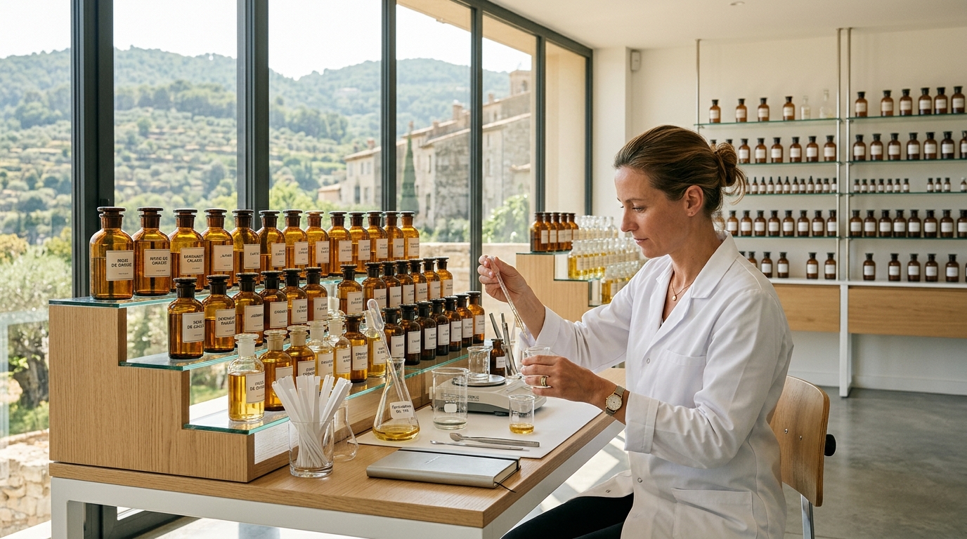 Master perfumer formulating in Grasse laboratory